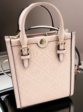 TORY BURCH MONOGRAM MINI TOTE BAG CONVERTIBLE BLUSH EMBOSSED LEATHER N/S NWT