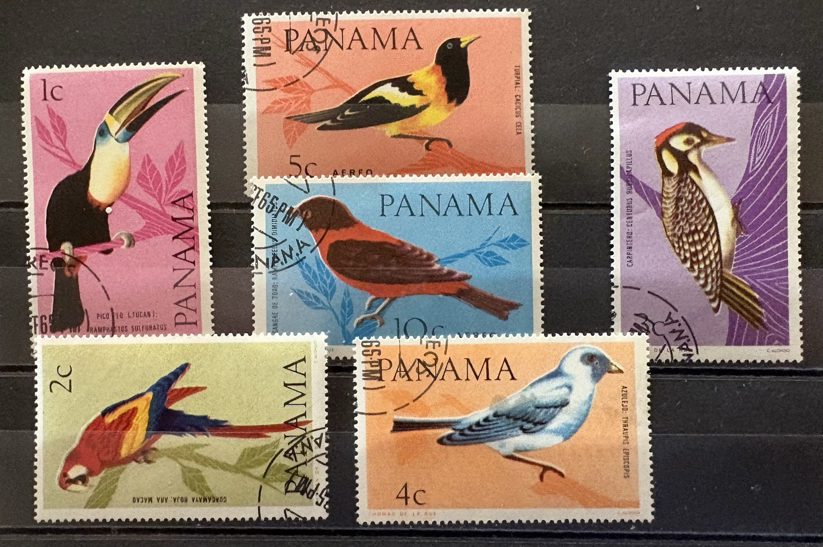 Panamá: 1965. Complete set of 6, "Birds" used. Lot # 10-07153