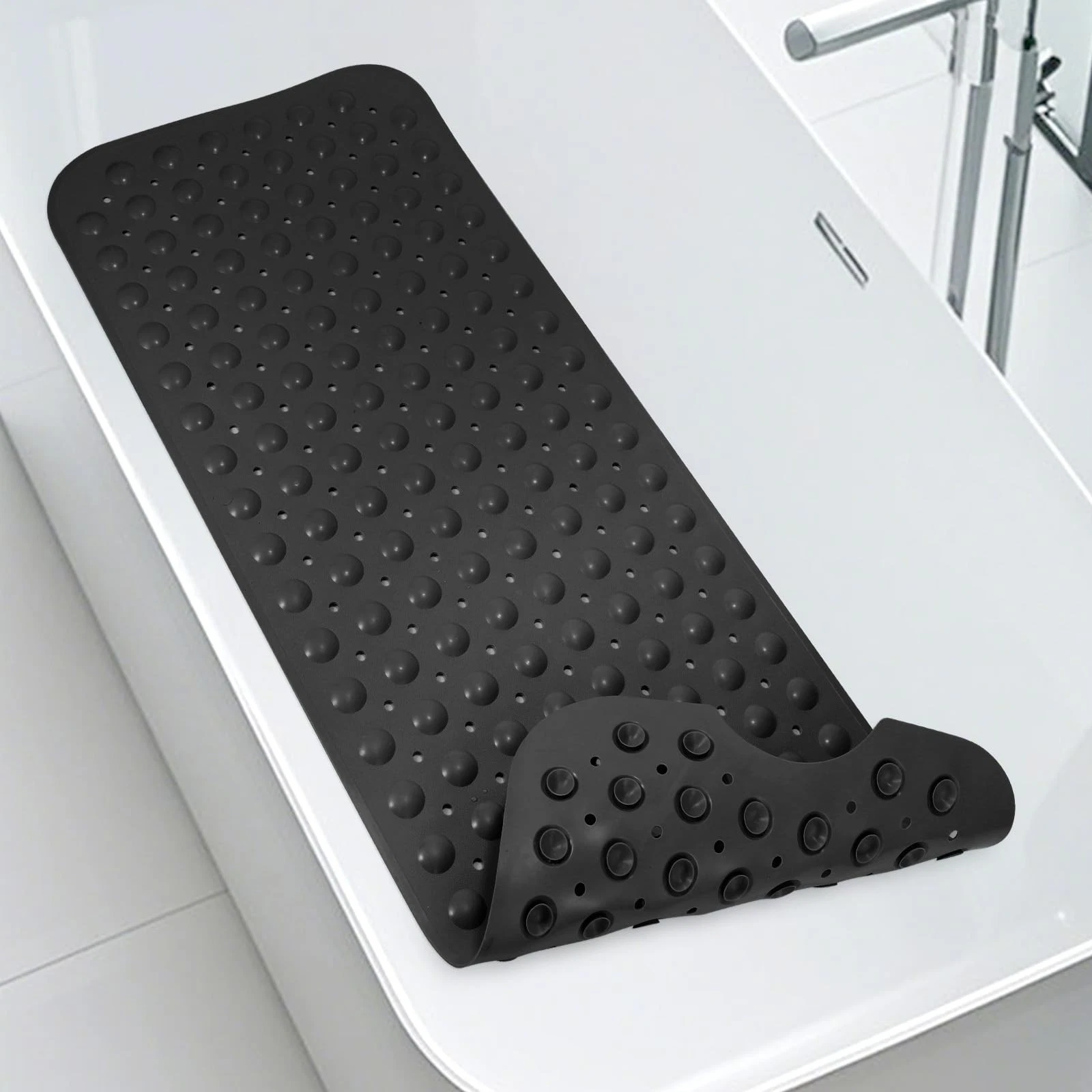 WarmSnow Long Bathtub Mat Non Slip 39.5 x 16 39.5" x 16" (Rectangular), Black