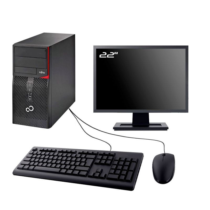 PC Fujitsu Esprimo P420 Tour Ecran 22" Intel I5-4570 RAM 8Go SSD 500Go W11 Wifi