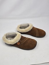 Clarks Rebecca Chestnut Brown Suede Faux Fur Clog Slippers Mules Sz 9