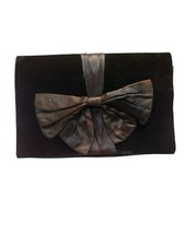 Vintage Ladies Purse Clutch Handbag Black Velvet With Satin Bow Elegant 8.5x5.5