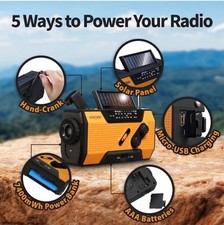 FosPower Solar Hand Crank Portable NOAA Weather Radio Led Power Bank USB 2000mAh