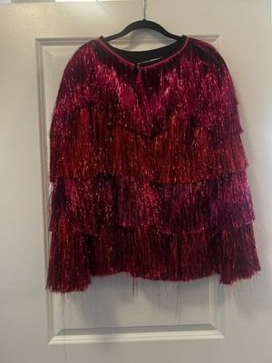 Pink and Red Fringe Sequin Jacket Eras Tour Concert Festival Outfit Tinsel 