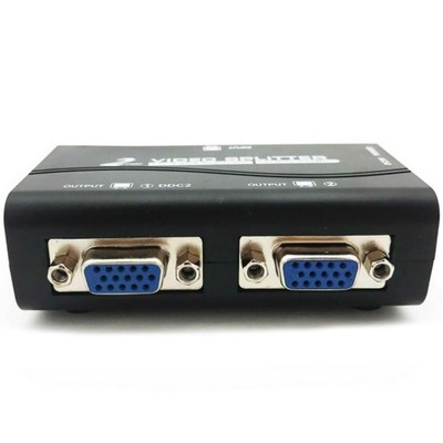 1 PC to 2 Monitor 2 Port VGA SVGA Video LCD Splitter Box Adapter w/ Power Cable