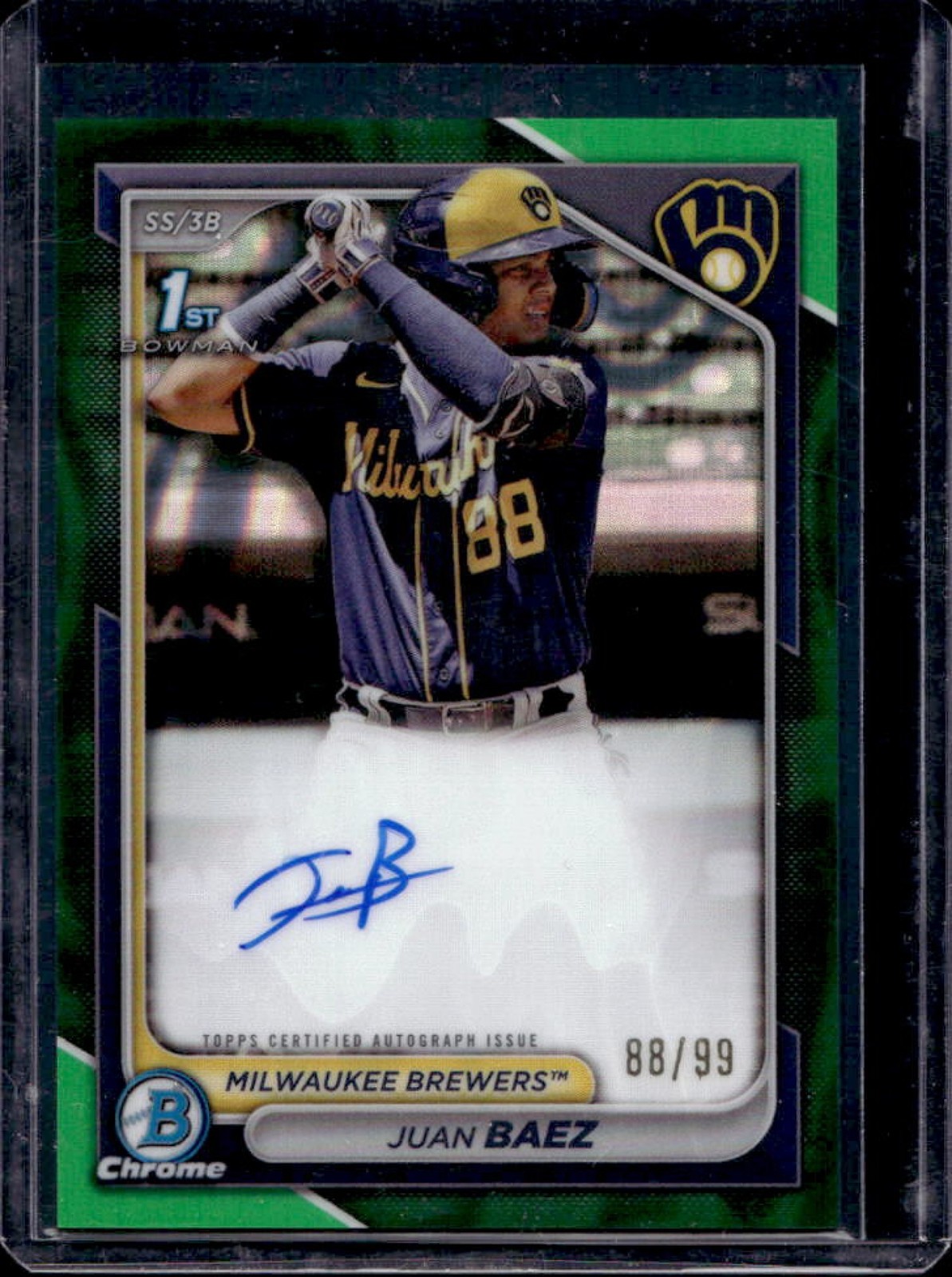 2024 Bowman Chrome Juan Baez Auto Green Lava Refractor 1st #88/99