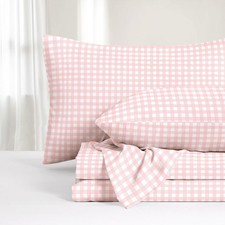 Wake In Cloud - Gingham Bed Sheets 4-Piece Sheet Set Plaid Checkered Check