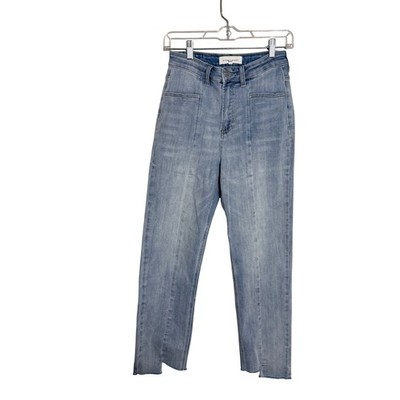 Risen Jeans Womens Size 5/27 High Rise Straight  Light Wash Front Seam Raw Hem