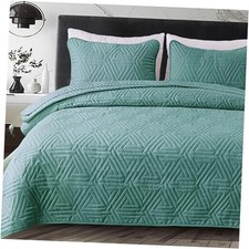 Soft King Size Quilt Set for All Seasons, 3 King 96"x104" Turquoise Green