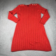 Talbots Mini Sweater Dress Womens LP Large Petite Red Cotton Knit Long Sleeve