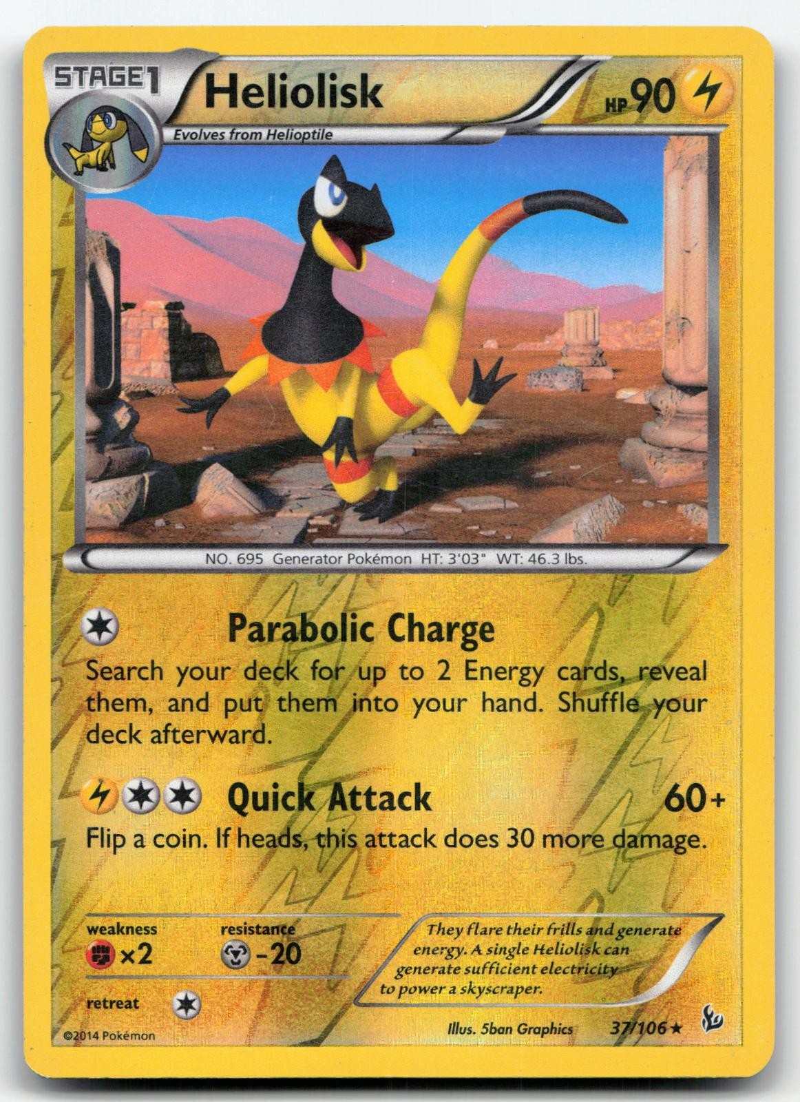 Heliolisk 37/106 Rare Flashfire Pokemon Reverse Holo Near Mint