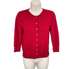 SO Cashmere Sweater Girls Cardigan Academia Preppy Cozy Button Front Size L Red