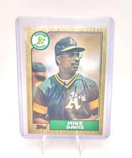 Mike Davis Signed IP 1987 Topps Baseball Auto Autograph Oakland A's Black