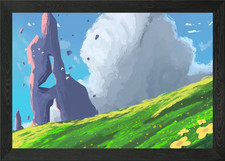 Fantasy Landscape with Giant Rock Framed Wall Art Poster Canvas Print Picture