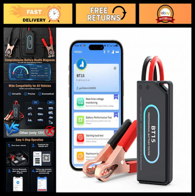 Bluetooth Car Battery Tester 12V/24V - Cranking, Charging System & Load Tests, R
