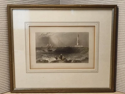 The Light House Aberdeen W.H. Bartlett E.J. Roberts Stahlstich um 1840 gerahmt - Bild 1 von 4