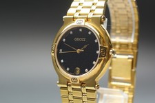 [Exc+5] Vintage GUCCI 9200M Gold 31mm Diamond Black Dial Quartz Men's Watch