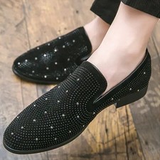 British Mens Rhinestone Slip on Loafers Casual Evening Party Nightclub Shoes New