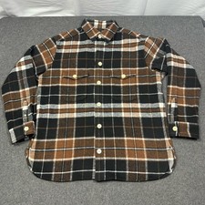 AllSaints Plaid Flannel Shirt Jacket Brown Black Wool Blend Small