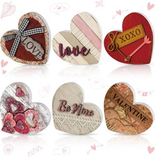 6 Pcs Vintage Wooden Heart Signs for Valentine's Day Home Decor