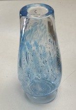 Beautiful Hand Blown Speckled Blue 9.5  Contolled Bubble Blown Glass Vase Signed