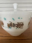 Vintage Federal Milk Glass Gold Turquoise Pinecone 1 1/2 Qrt Casserole With Lid
