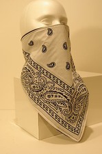 Windproof Fleece lined White paisley bandana face mask