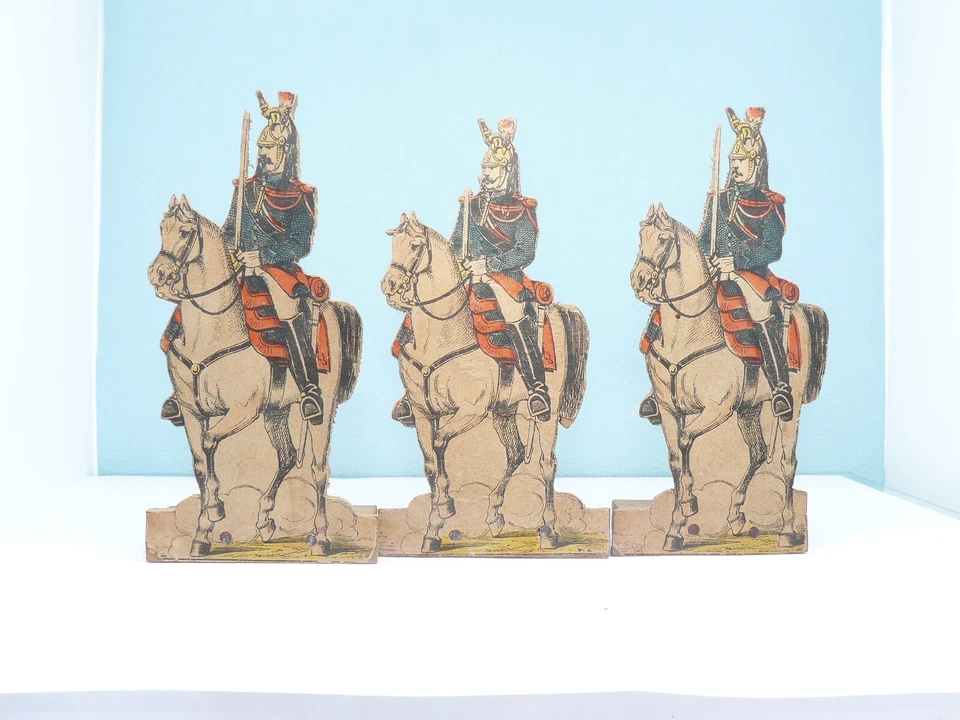 Lot 6 cavaliers soldats papier de Strasbourg sur support bois - Photo 3/4