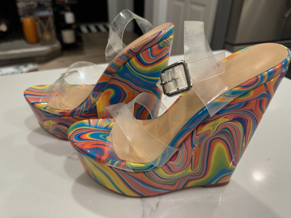 Women’s Platform Wedges Groovy 70s Tie Dye Disco Size Women’s