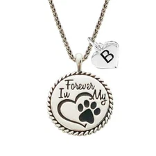 Custom Forever in My Heart Dog Paw Print Silver Necklace Pendant Jewelry Initial