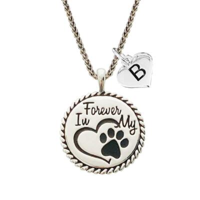 Custom Forever in My Heart Dog Paw Print Silver Necklace Pendant