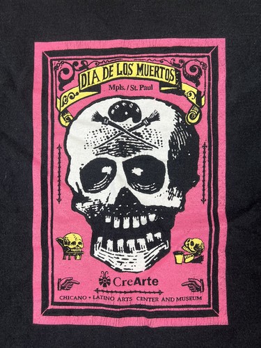 DIA DE LOS MUERTOS VTG T-Shirt Size Large Black Pink Single Stitch Skull Art