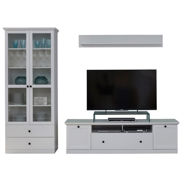 Trendteam Anbauwand Vitrinenschrank Wandboard Tv-Lowboard Wohnwand Weiß-image