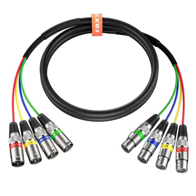 3 Ft XLR Snake Cables 4 Colored, 4-Channel Male to Female XLR Microphone Cabl...