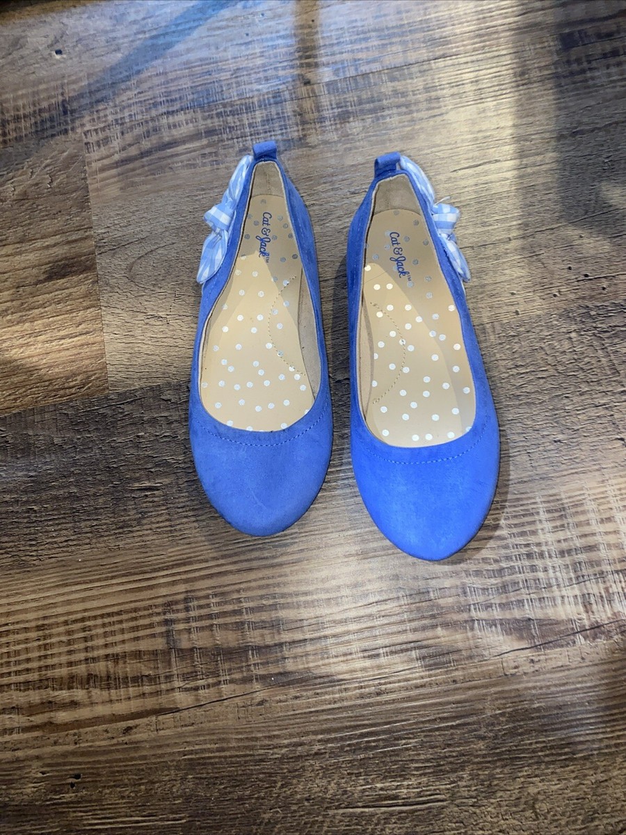 Cat Jack Girls Blue Faux Suede Ballet Flats Side Bow Size 13