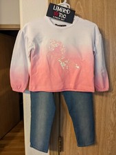 Girls Limited Too Sequined Long Sleeves Top  Blue Jeans 2 PC Set Size 4 NWT