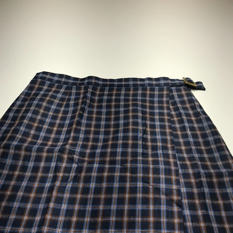 Маленькая изысканная юбка женская размер 12 клетчатая с боковой пряжкой 100% лен повседневная - Изображение 3 из 4
