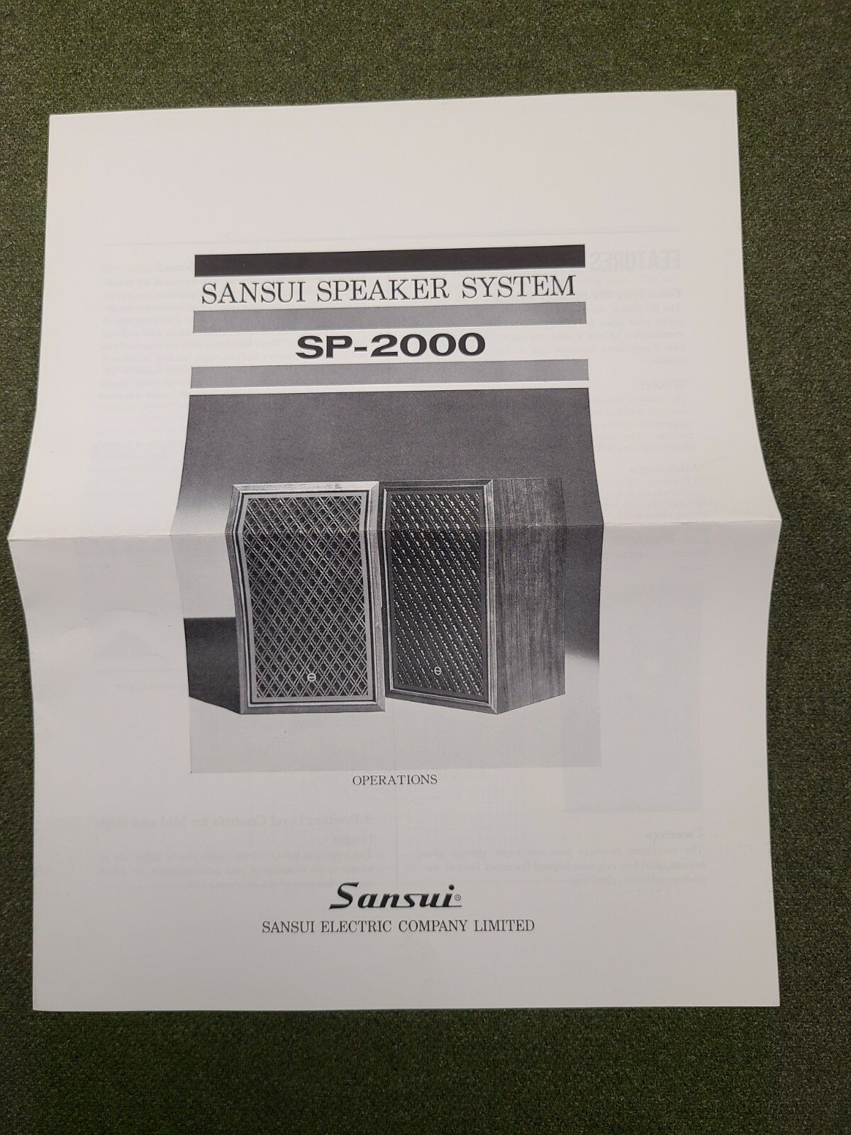 Sansui Japan SP-2000 Speakers Original Owner Manual Spec Sheet Instructions Only