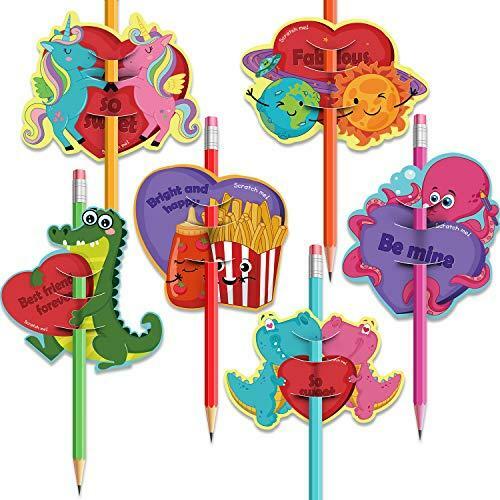 Outus 36 Stück Valentinstag Karten für Kinder Kratzen und Schnüffeln Bleistift Topper - Bild 1 von 9