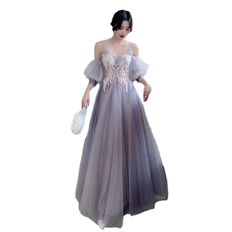 Vestidos de Dama de Honor Largos de Gasa Talla 00-10 Boda Formal Noche Fiesta Púrpura Foto 4 de 4