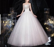 New Glitter Tulle Strapless A-Line Sequins Floor Length Wedding Dresses 6-22