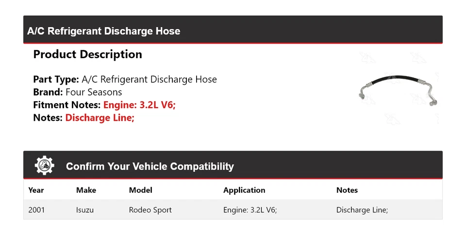 Mangueira de descarga de refrigerante A/C Isuzu Rodeo Sport 3.2L V6 2001 4 estações - Imagem 2 de 4