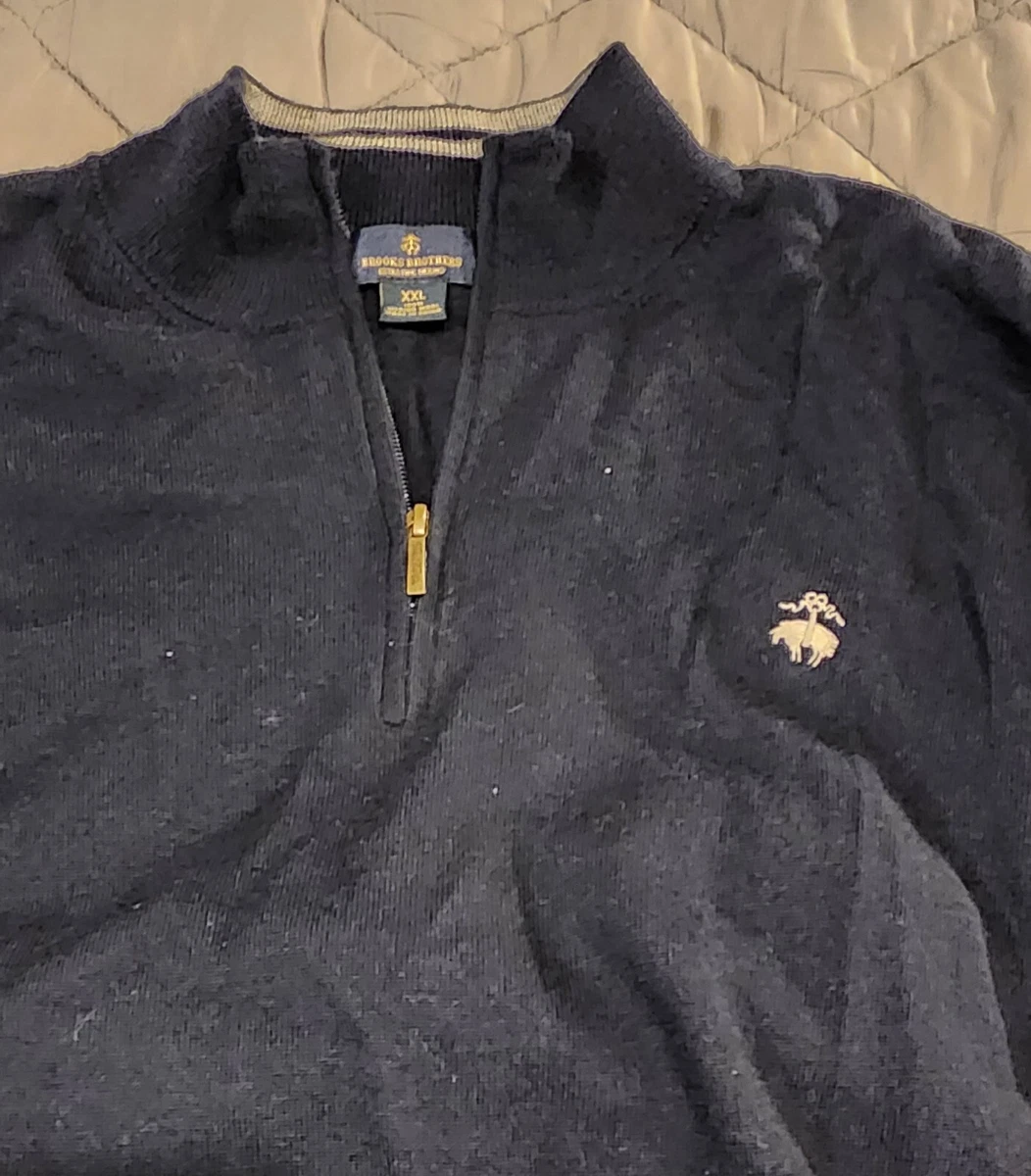 Brooks Brothers Men's Marino Wool Black Polo Sweater Size XXL 1/4 Zip Front