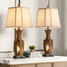 26 Wood Grain Bedside Lamp Set of 2 - Night L...