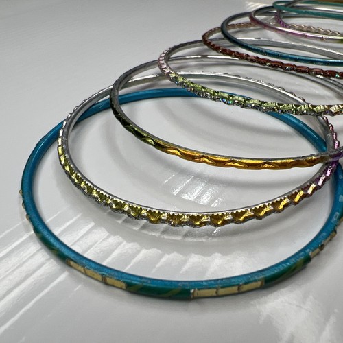 H1 Set Multicolor Regenbogen Blau Lila Glam Gypsy Boho Hippie Retro Armbänder - Bild 4 von 8