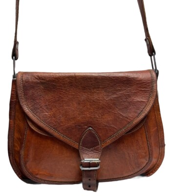 HANDMADE  XBODY SADDLE BAG RETRO RUSTIC VINTAGE DESIGNER  BROWN FLAP TICTOK CLIP