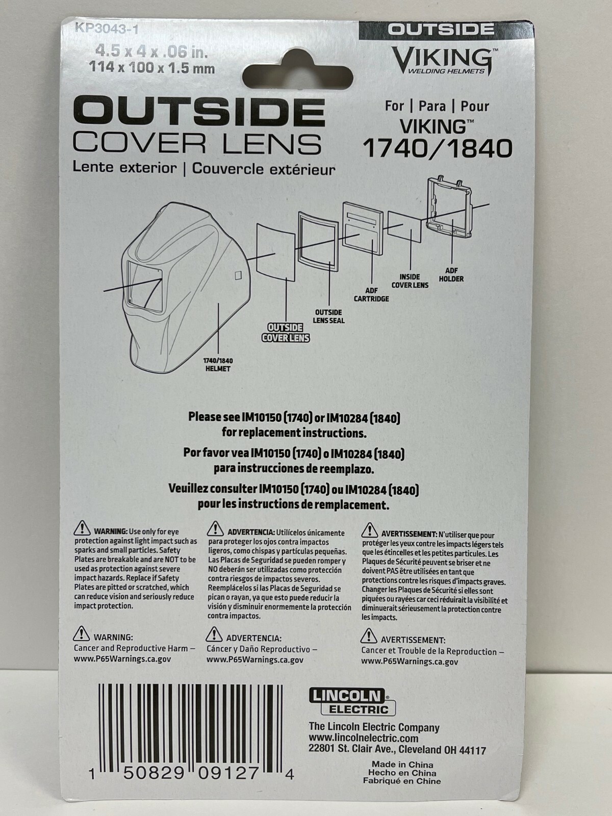 Lincoln Electric KP3043-1 VIKING 1740 & 1840 Welding Helmet Outside lens 5 PACK