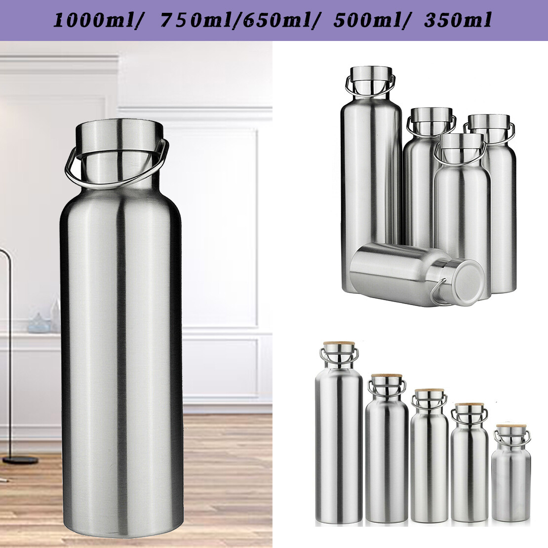 350-1000ml Stainless Steel Vacuum Insulated Water Bottle Double