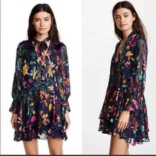 Alice + Olivia V Neck Burnout Velvet Tunic Dress Size Small