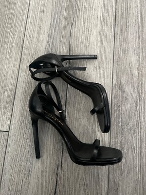 Yves Saint Laurent Black Leather Strappy High Heels Womens Size 5